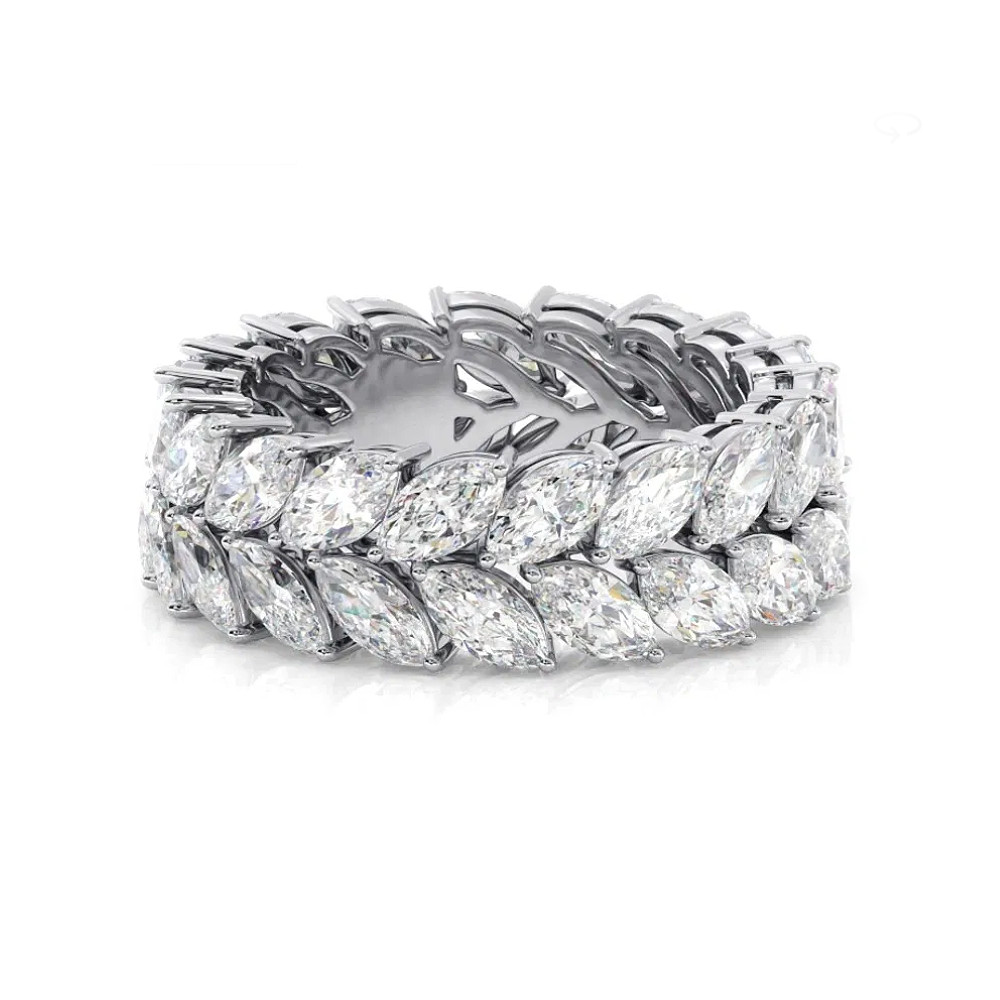 Diamond Wedding Band Lab Grown PT950 Platinum Marquise Cut Eternity 7.8 7 Carat