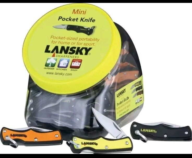 Lansky Bowl 45 Mini Lockback Pocket Knives Stainless Blades Synth/Rubber Handles