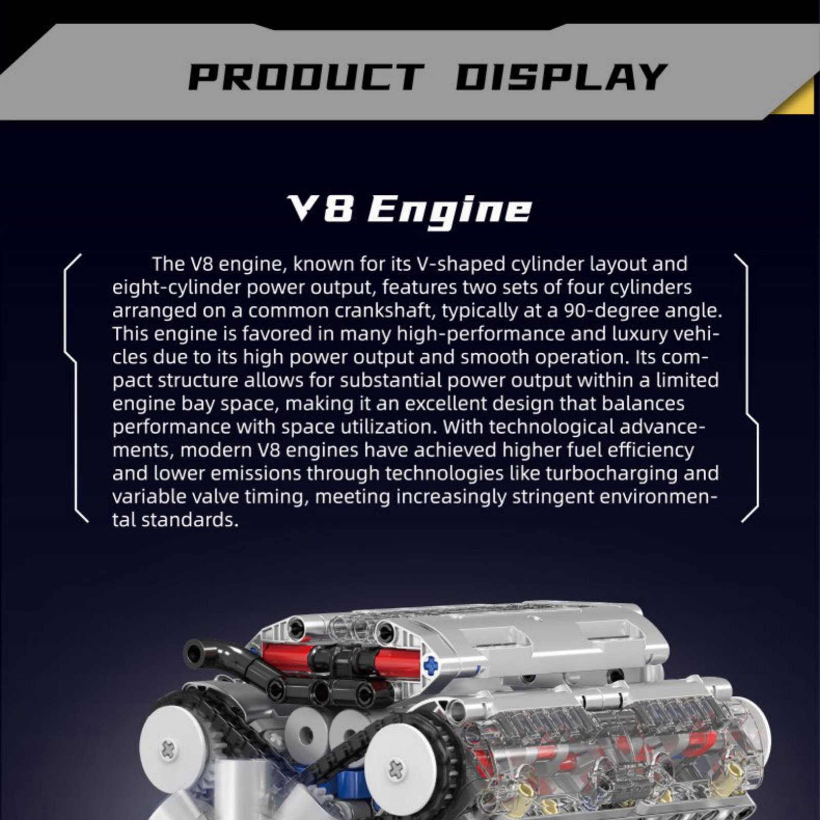Visible V8 Engine Motor Engineering Model Building Stacking Blocks Gift New