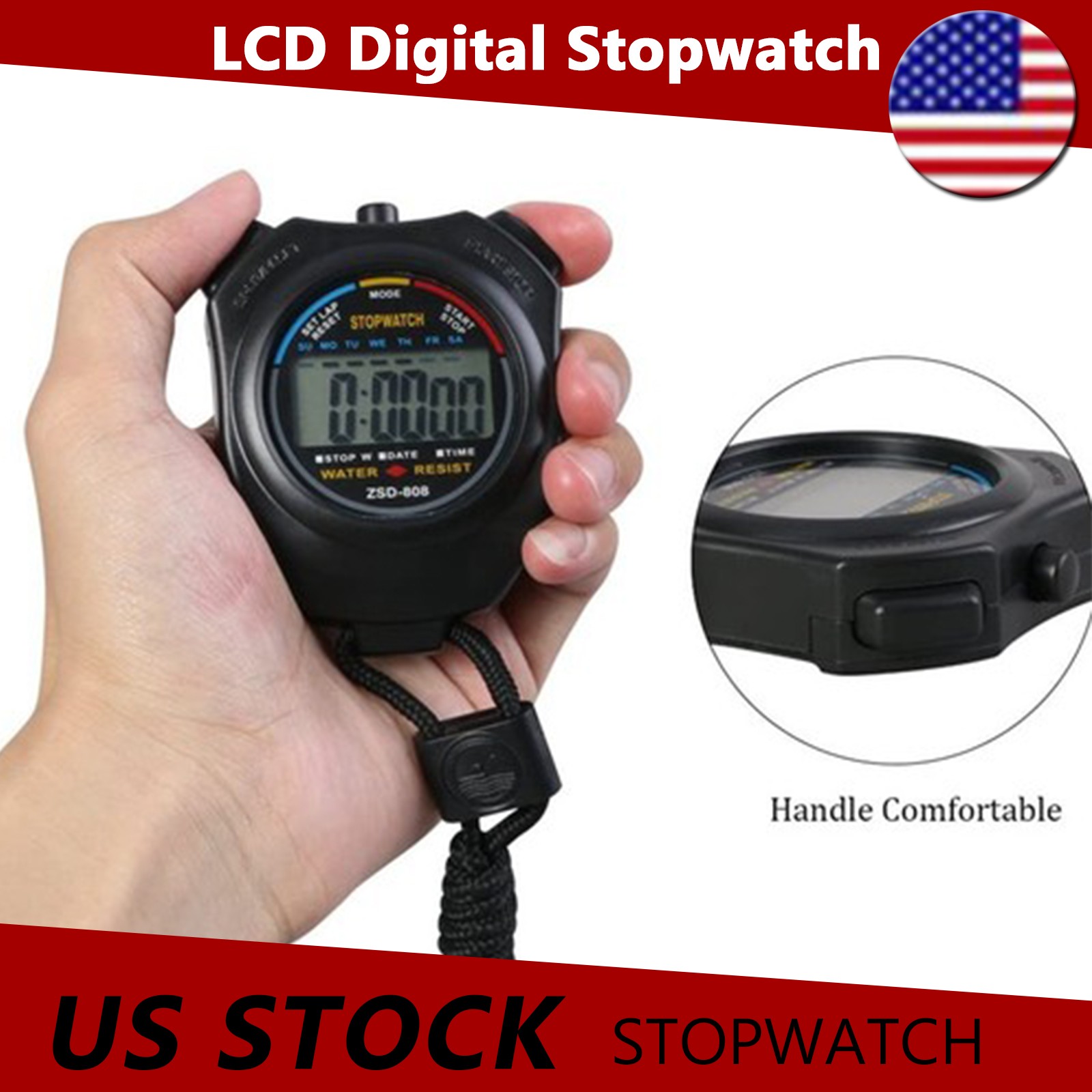 Multi-Purpose LCD Digital Sports Stopwatch Timer Display Odometer Watch US STOCK