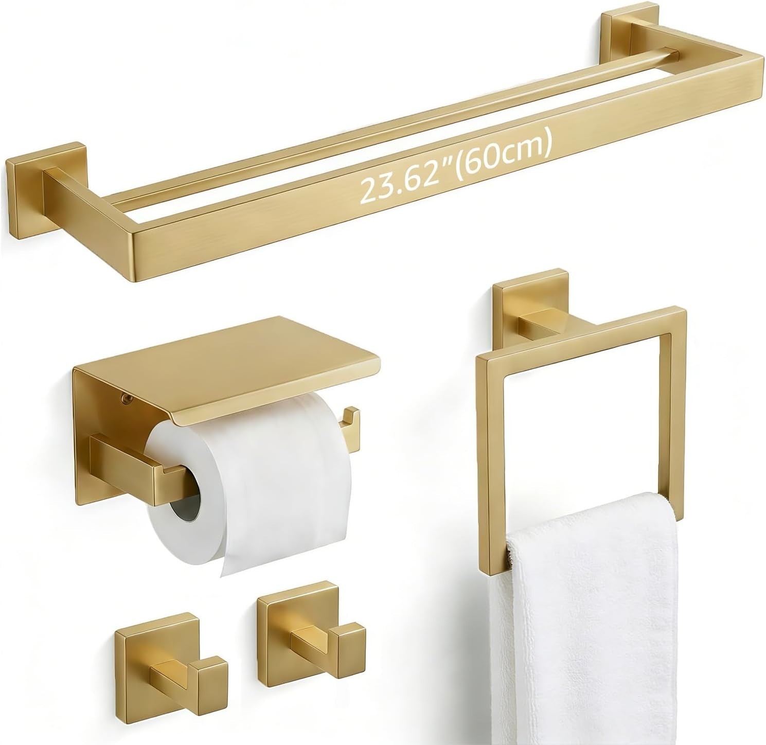 5-Piece Bathroom Hardware Set with 23.6" Double Towel Bar and Toilet Paper