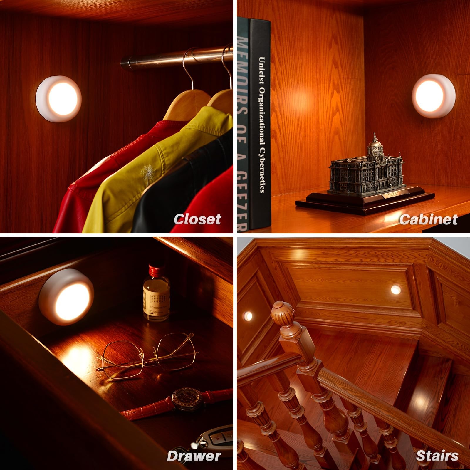 3.1” Motion Lights Indoor AA Battery, 3 Pack Warm