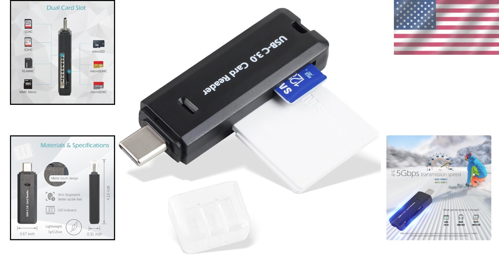 Multi-Format Dual Slot USB-C Card Reader - Supports SD, Micro SD Up to 5Gbps