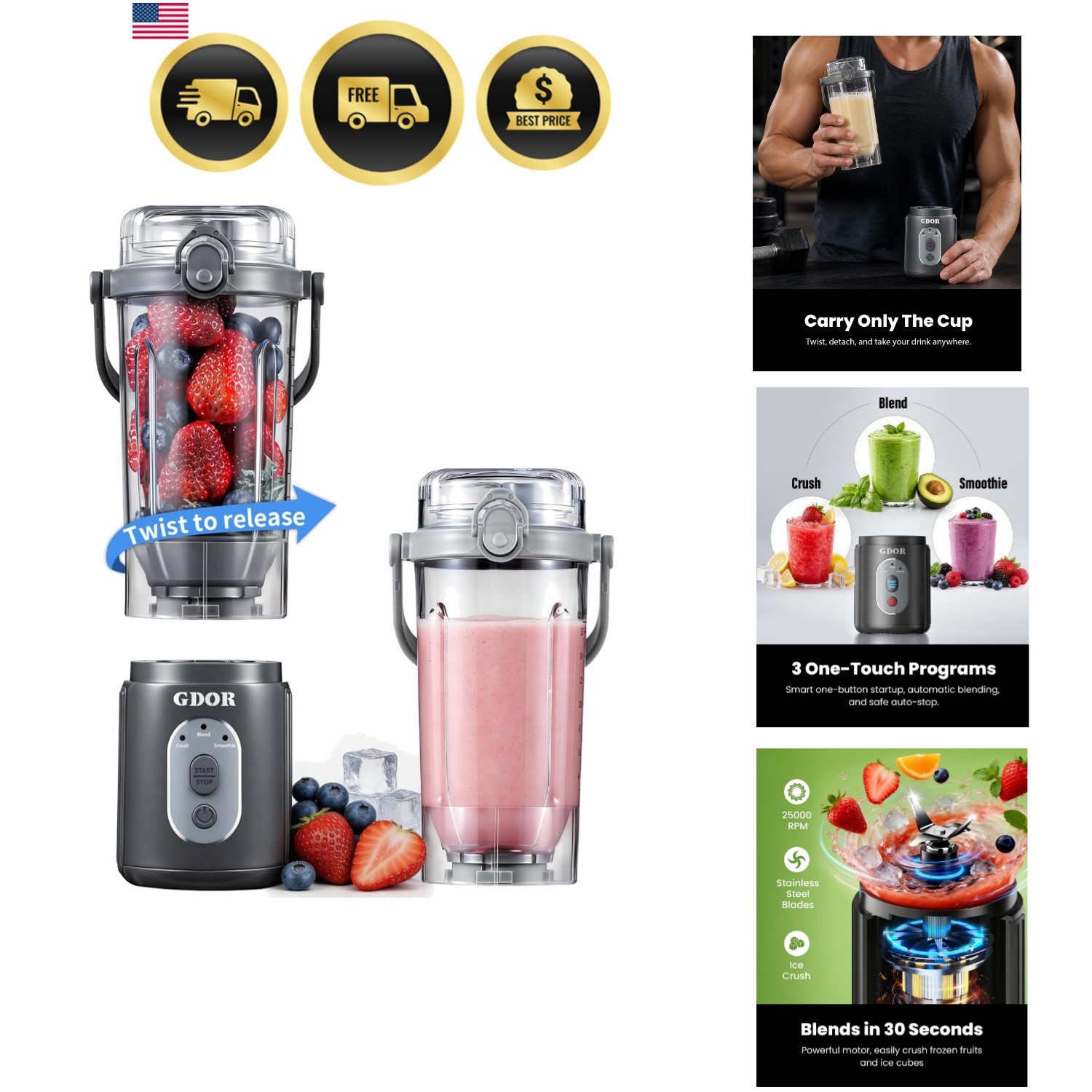Portable Smoothie Blender, Twist & Go, Personal Blender Shakes and Smoothies,...