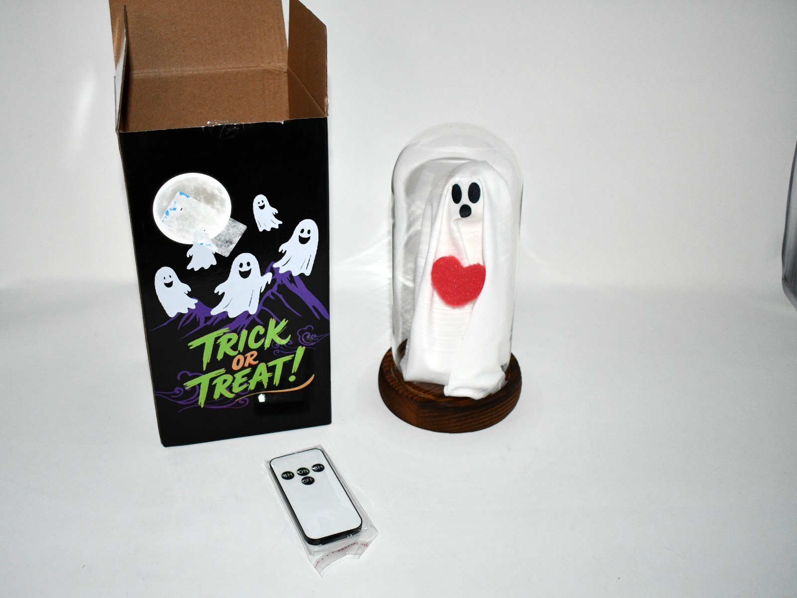 Halloween Glass Ghost Decoration with Remote-Control Lights – Handmade Light-Up