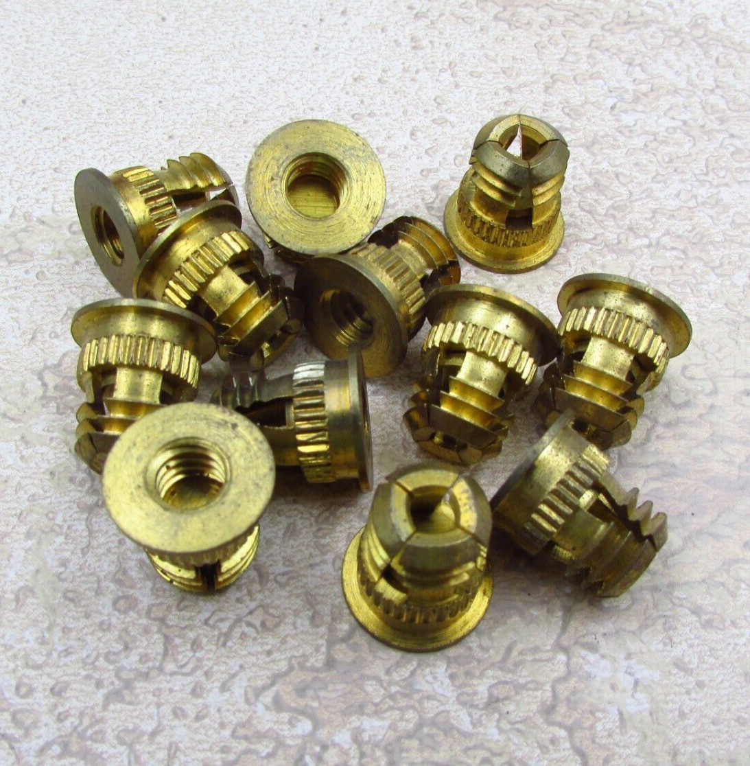 QTY (12) DODGE 1/4-20 X 1/2" Long, 13/32" Hole Fit, Flanged Wedge Inserts Brass