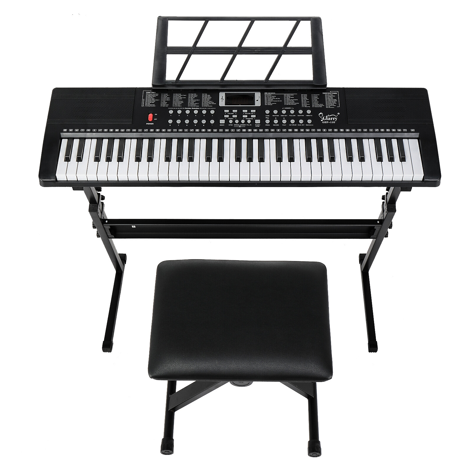GEP-110 61 Key Keyboard with Piano Stand Piano Bench and 3 Modes Top