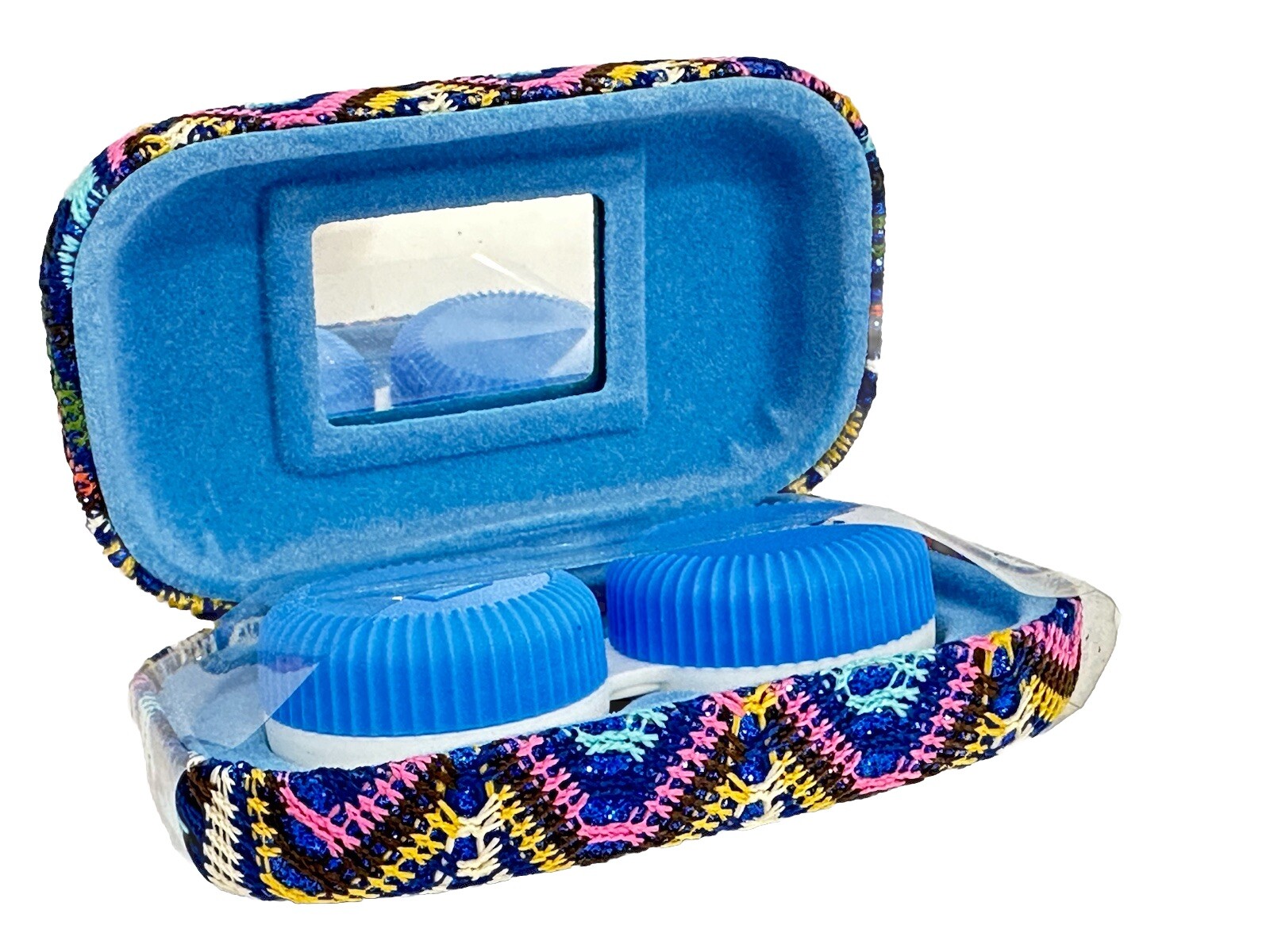 NEW Knitted Chevron Blue Green Yellow Pink Brown Contact Lens Case