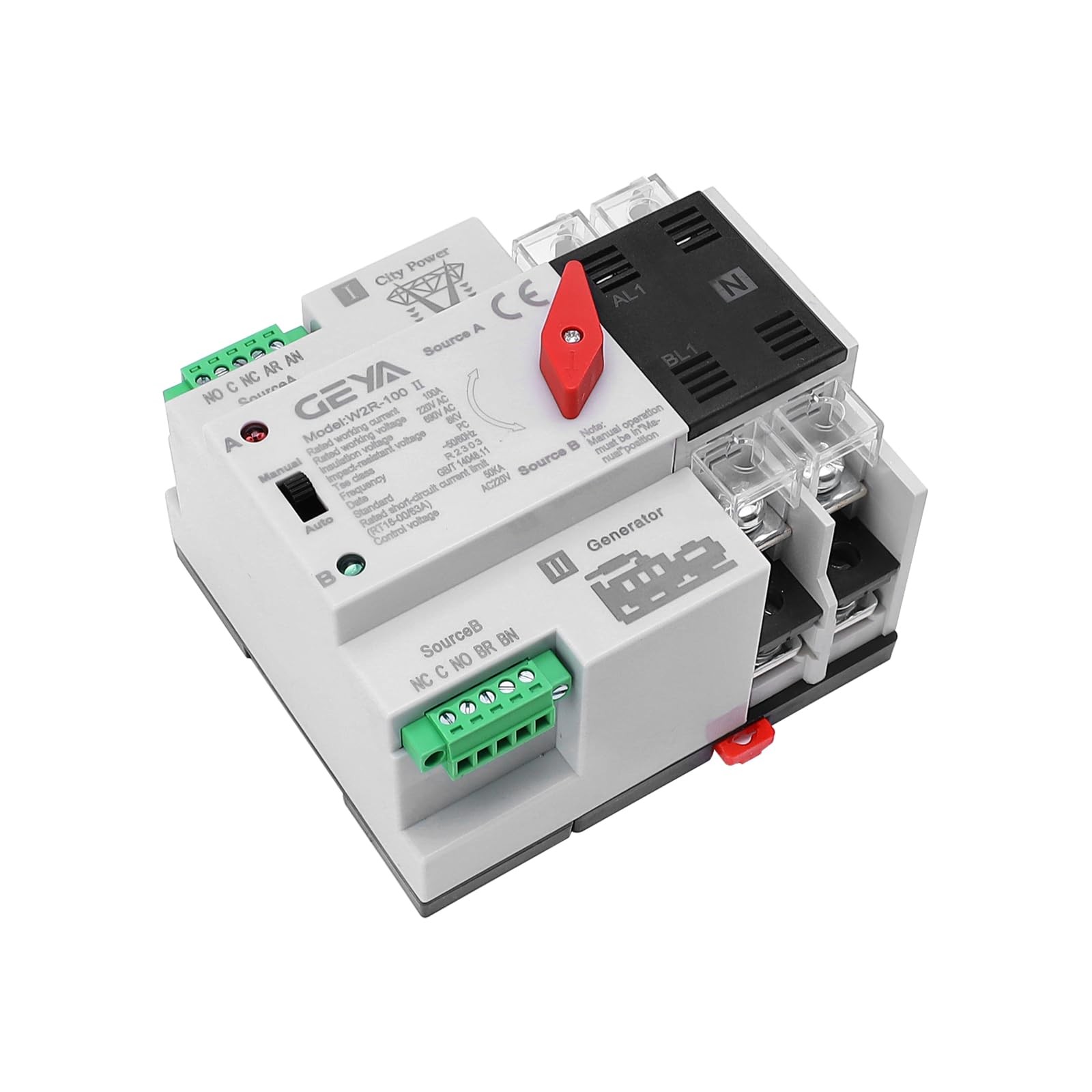GAEYAELE Mini ATS Automatic Transfer Switch Dual Power Switch Din Rail Type (...