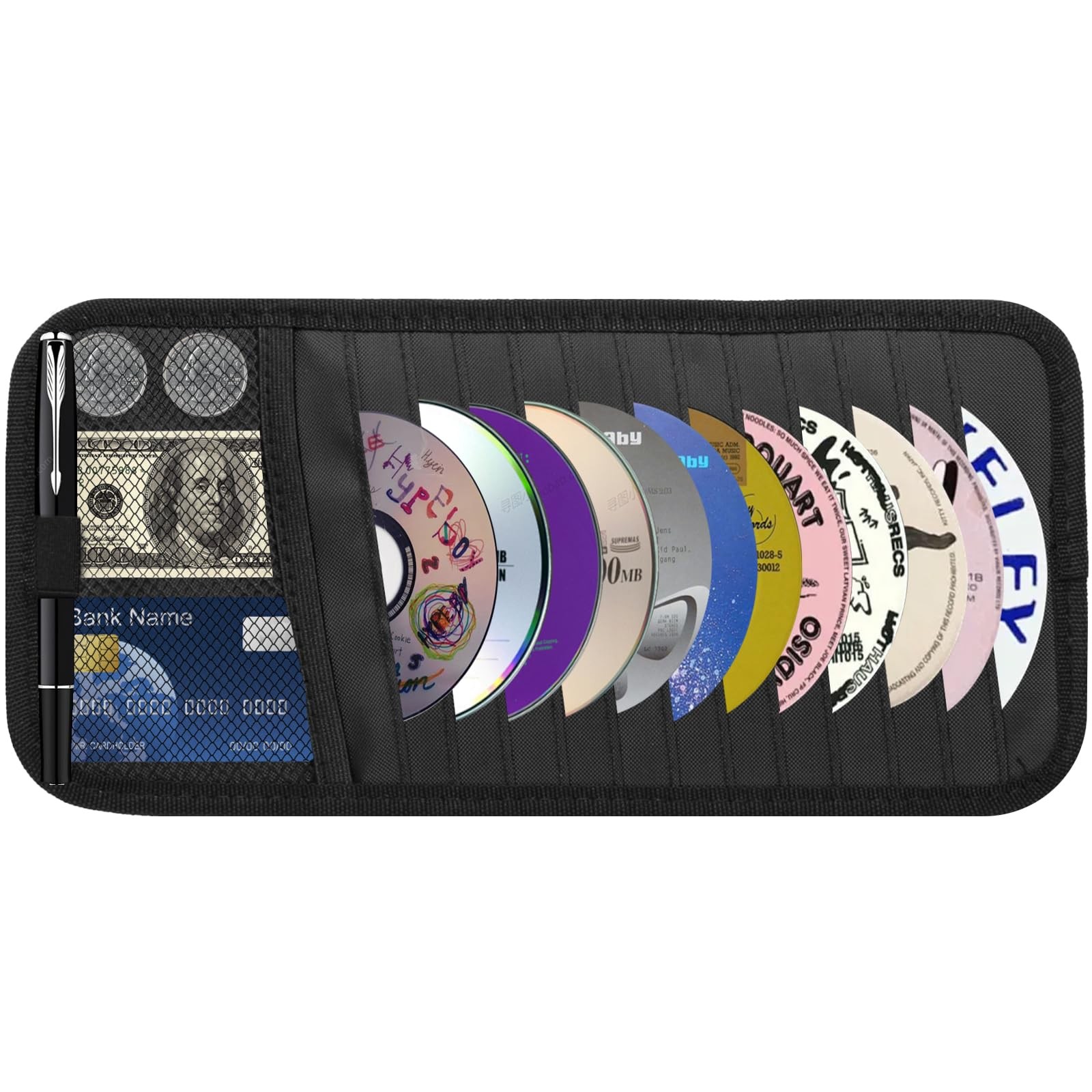 CD Visor Holder for Car, Large Capacity & DVD Case, Vehicle Black