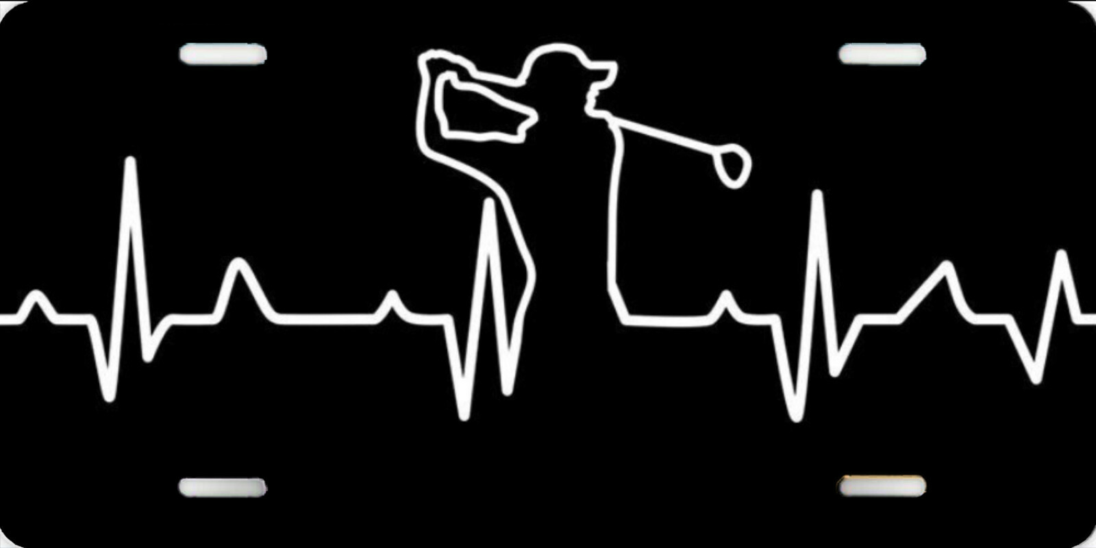 Golf club ball heart beat black Aluminum Vanity License Plate Tag golf cart car