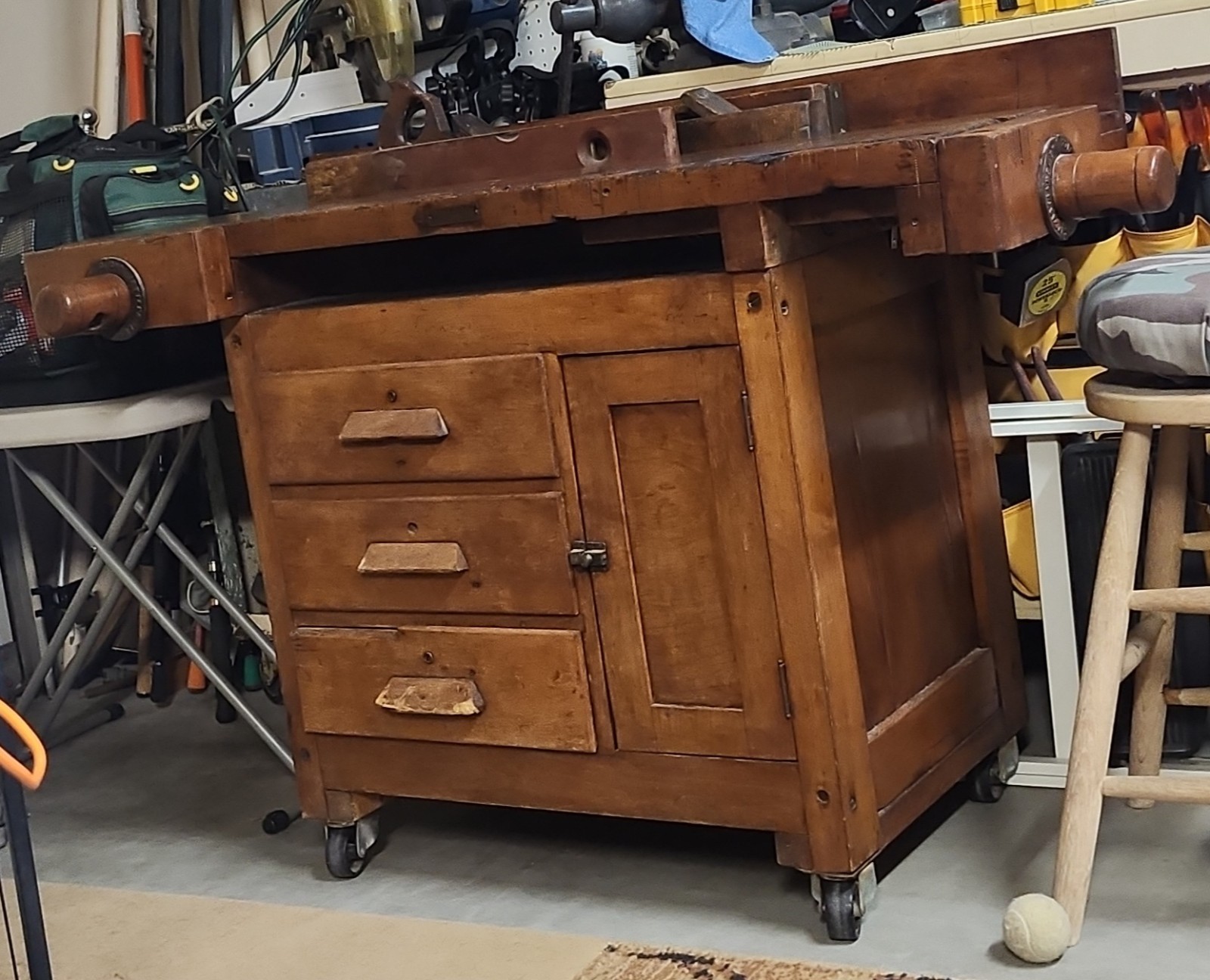 C. Christiansen Carpenter's Bench Wood Brown Cabinet, Drawers & Casters