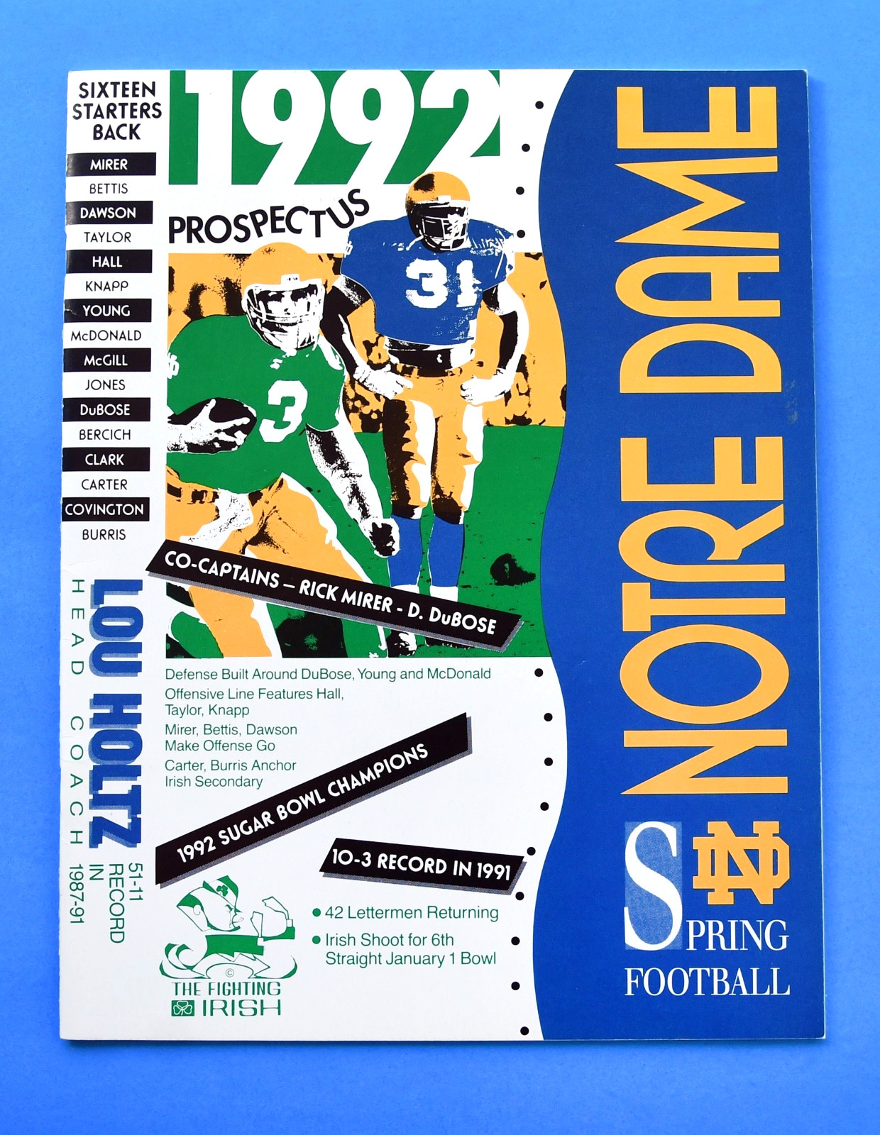 1992 Notre Dame Fighting Irish Prospectus. Jerome Bettis. Spring Football Issue.