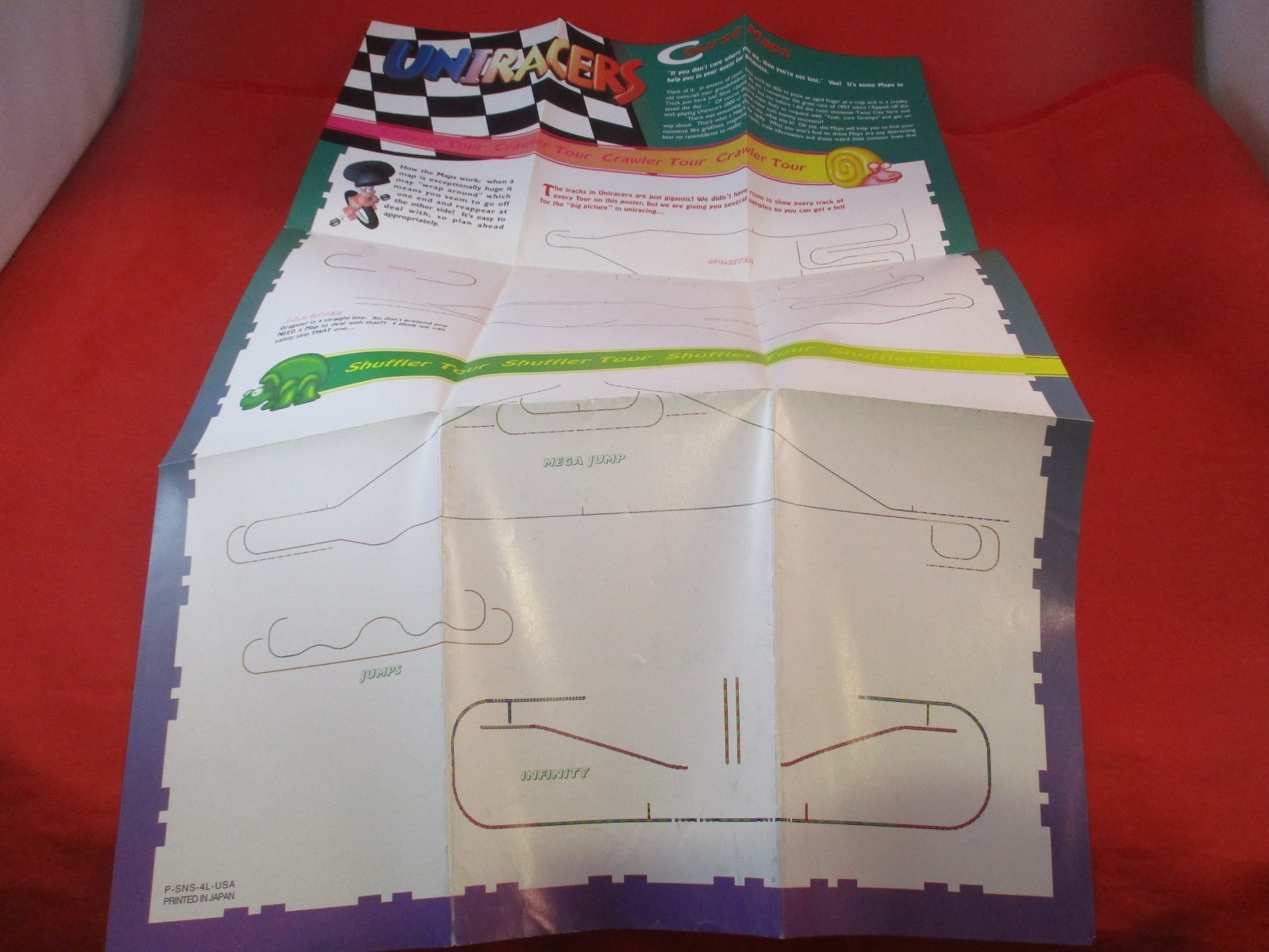Uniracers Super Nintendo SNES Instruction Manual Booklet + Track Map Poster #E