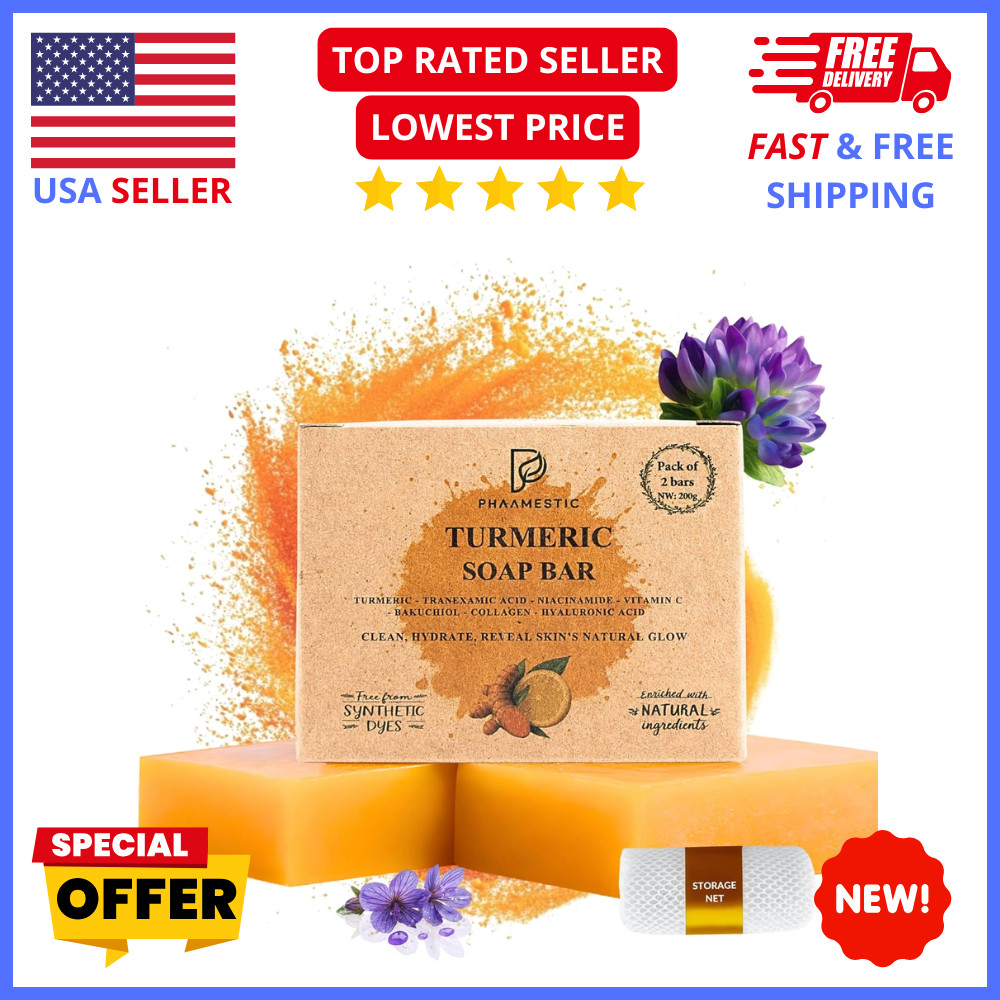 Turmeric Soap Bar 2 Pack Bakuchiol Niacinamide Acne Face Body Cleanser