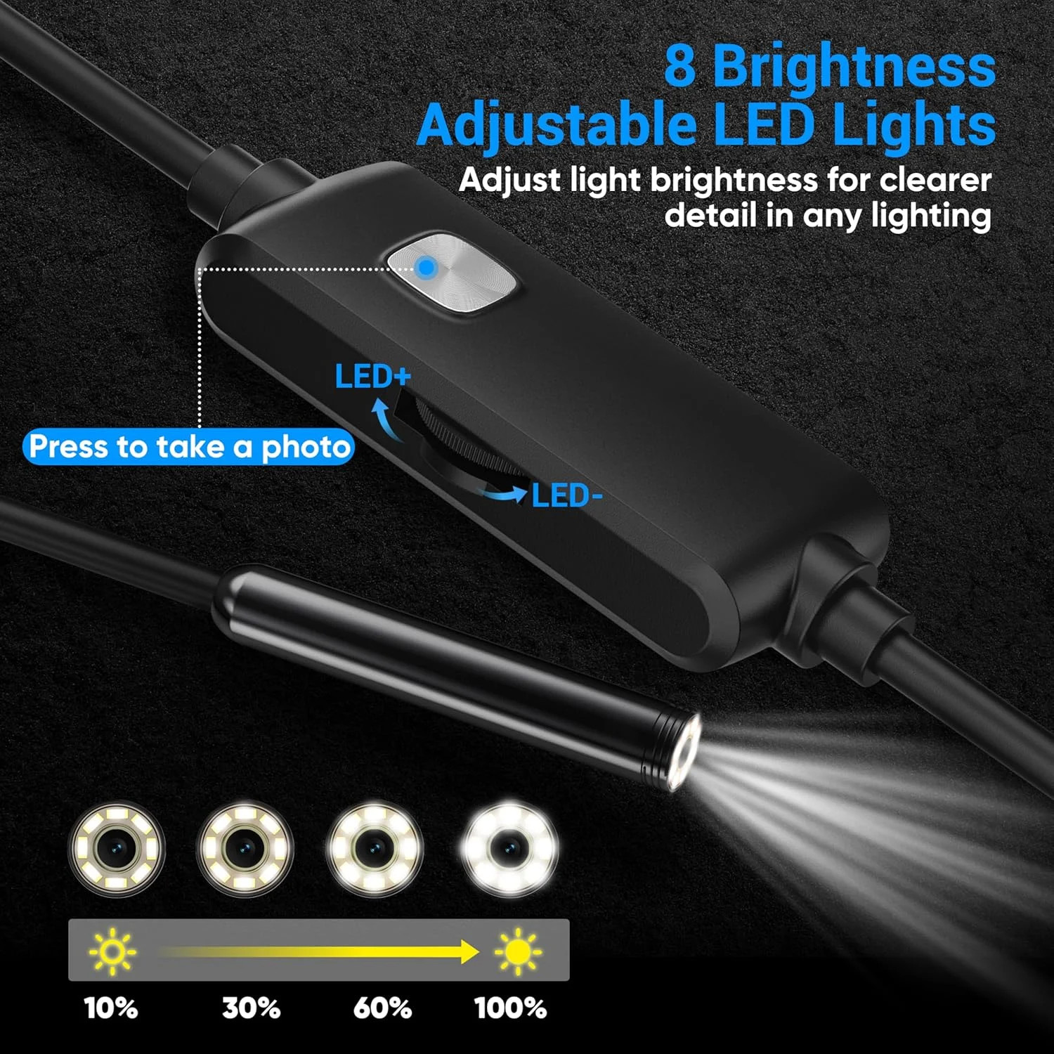 Endoscope Camera with Light,1920P HD Borescope with 8 Adjustable LED Lights, End