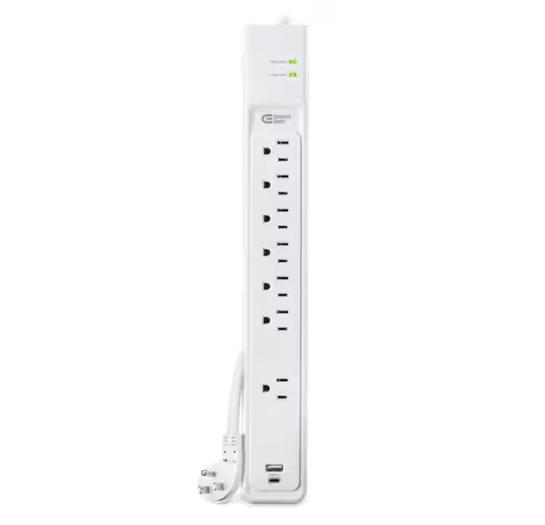 Commercial Electric 6 ft. 7-Outlet Surge Protector with USB in White HDC706UCW