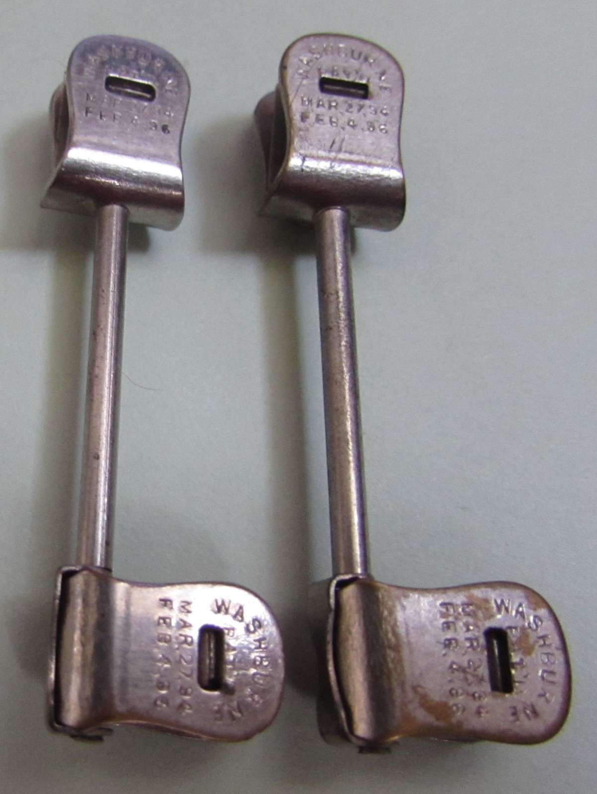 2 OLD ANTIQUE CUFF POKER CHEATER CARD CLIPS ~ WASHBURNE dated 1896 ~ FREE SHIP