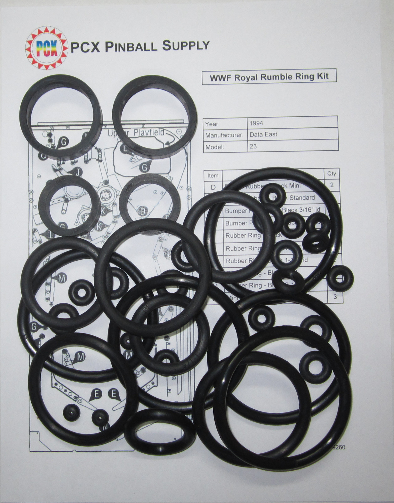 1994 Data East WWF Royal Rumble Pinball Machine Basic Rubber Ring Kit