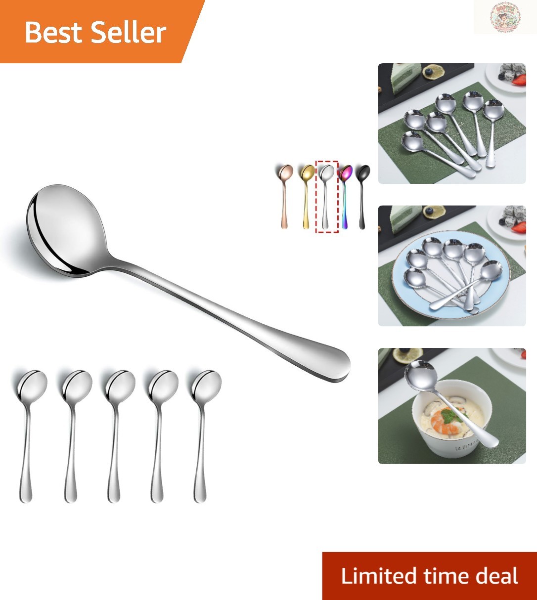 Elegant 6-Piece Heavy-Duty Stainless Steel Soup Spoon Set, Dishwasher Safe