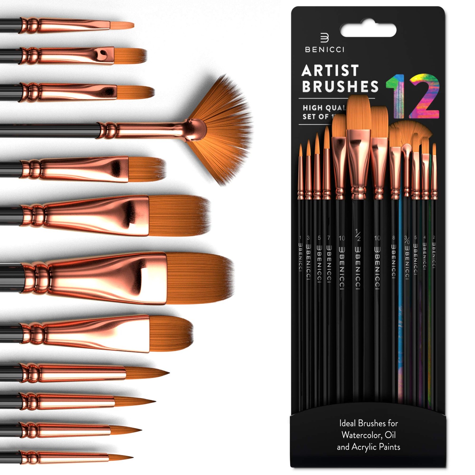Professional Artist Paint Brush Set of 12 - Painting Brushes Kit for Kids, Ad...