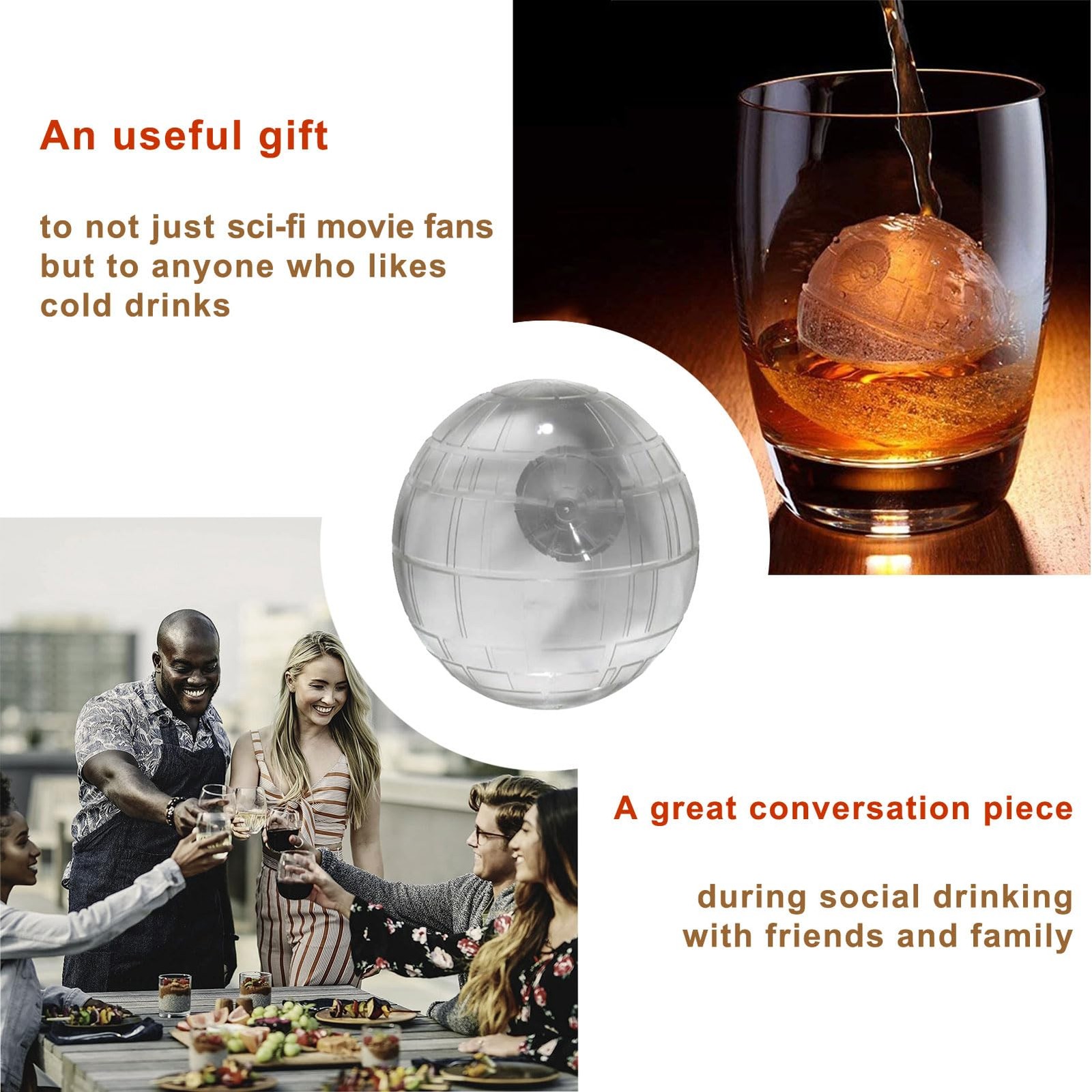 Ice Cube Mold 6 Pack Silicone 3D Space Station Ice Molds Sphere Big Ice Maker...