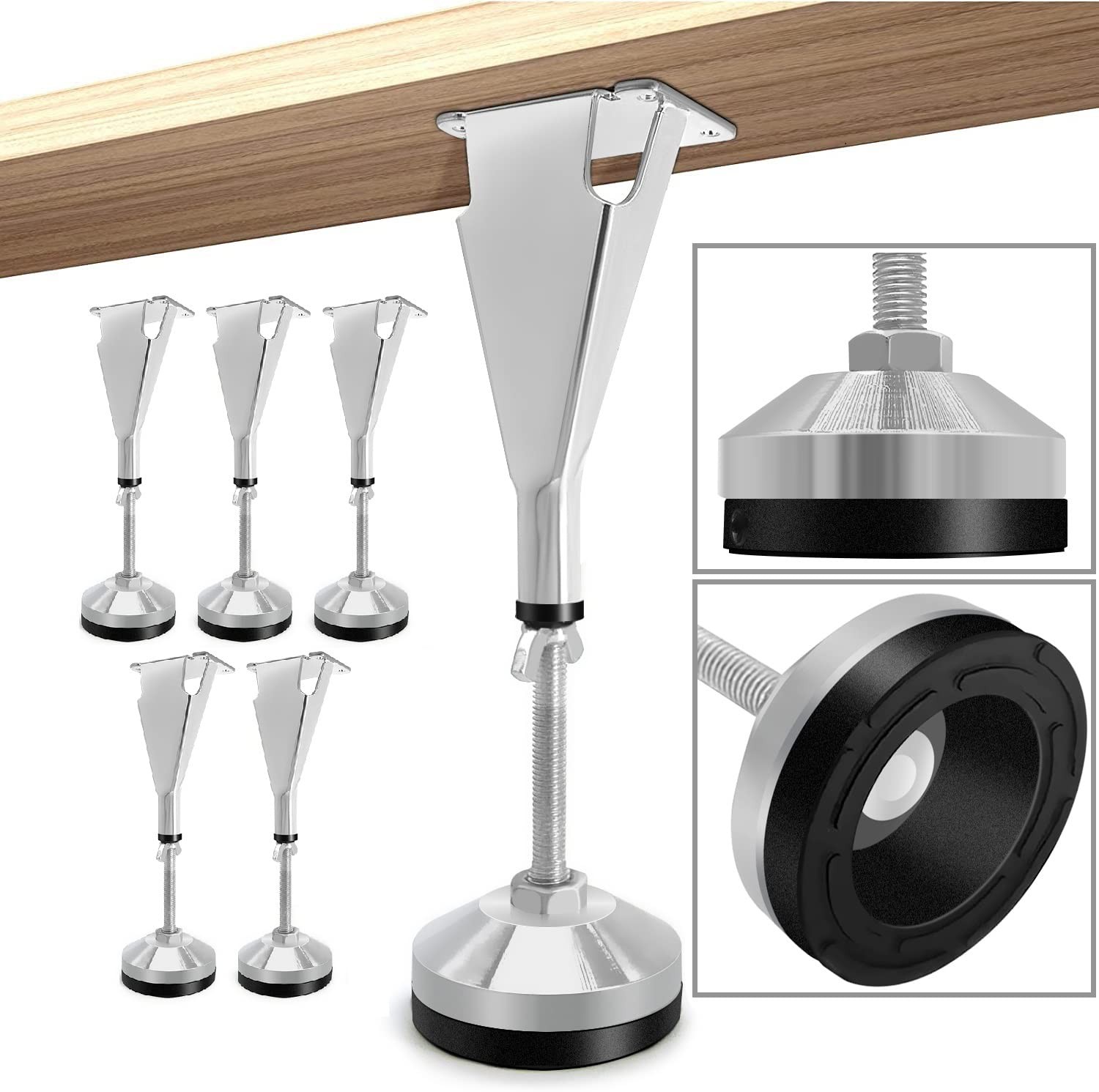 6 pcs Bed Frame Slat Leg, Steel Bed Legs, Heavy-Duty Adjustable Height feet, ...