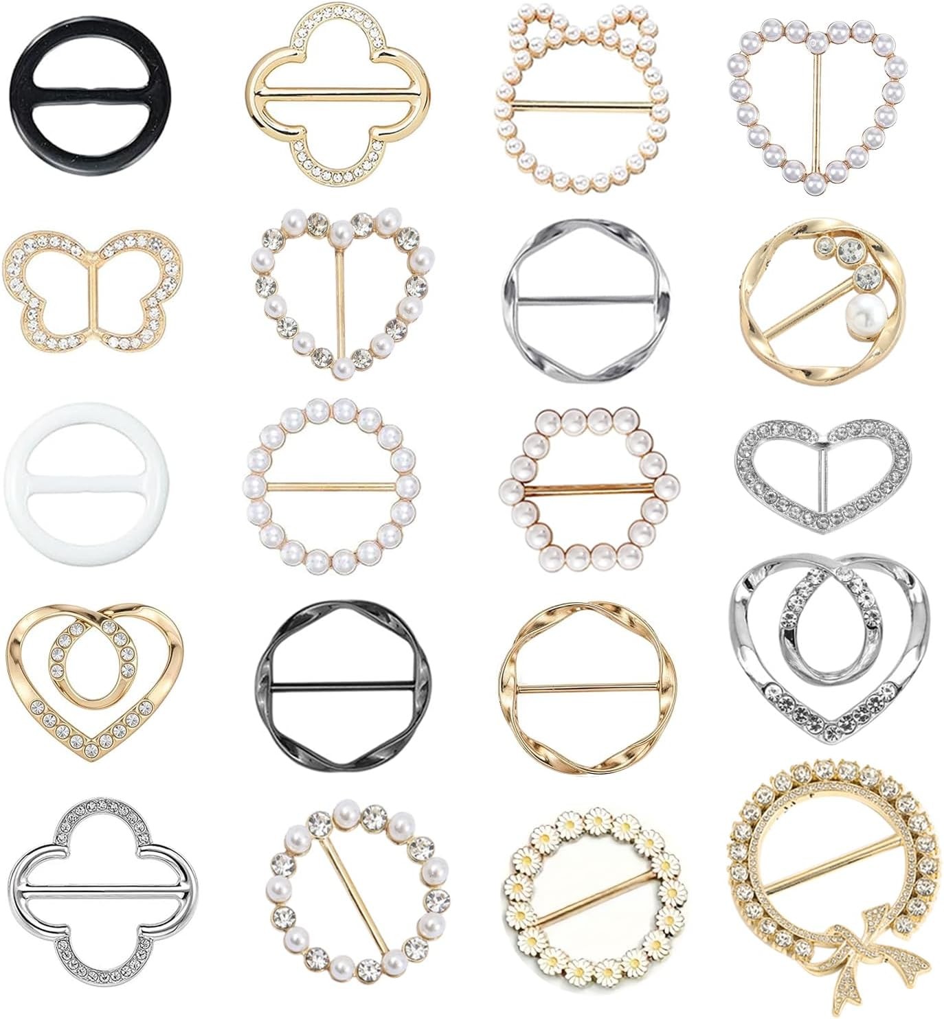 20 Pcs Scarf Ring and Slides for Scarves, Rings Clip Pin T Coloful