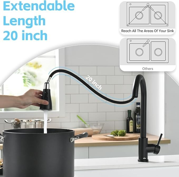 Pull Down Sprayer Kitchen Faucet with 10''Deck Plate &Soap Dispenser Matte Black