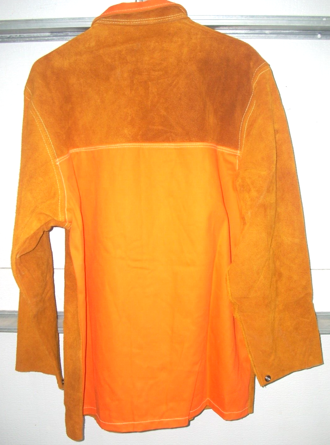 Leather Welding Jacket w Hunter Orange FR Back Snap Front Inside Pocket XL