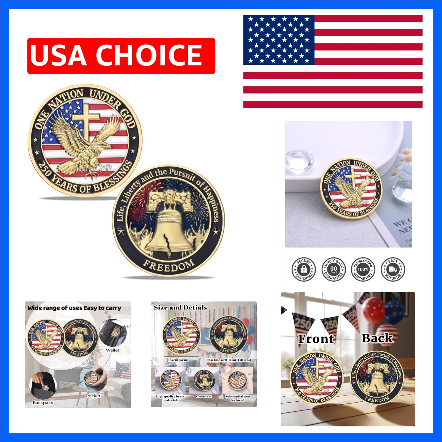 250th Anniversary Commemorative Coin - 1.57” Patriot Gift for Veterans