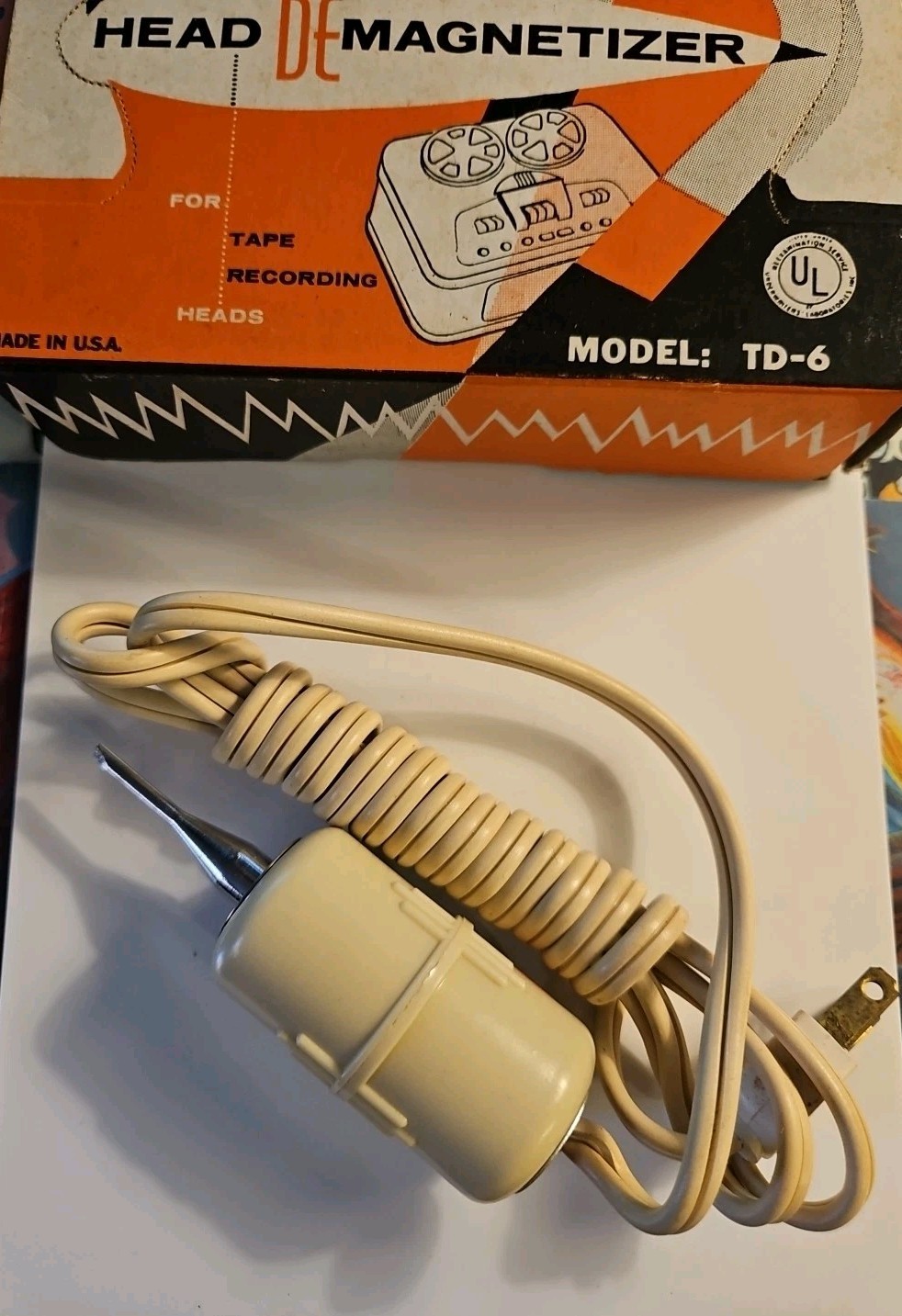 Robins Head DeMagnetizer model TD-6  for audio tape heads w/ box PARTS ONLY