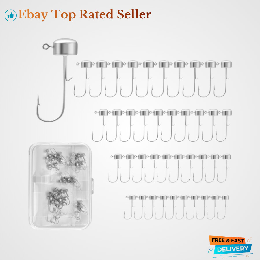 40pcs Ned Rig Jig Heads Set with Hooks Box – Mushroom Head Ned Rig Hooks for