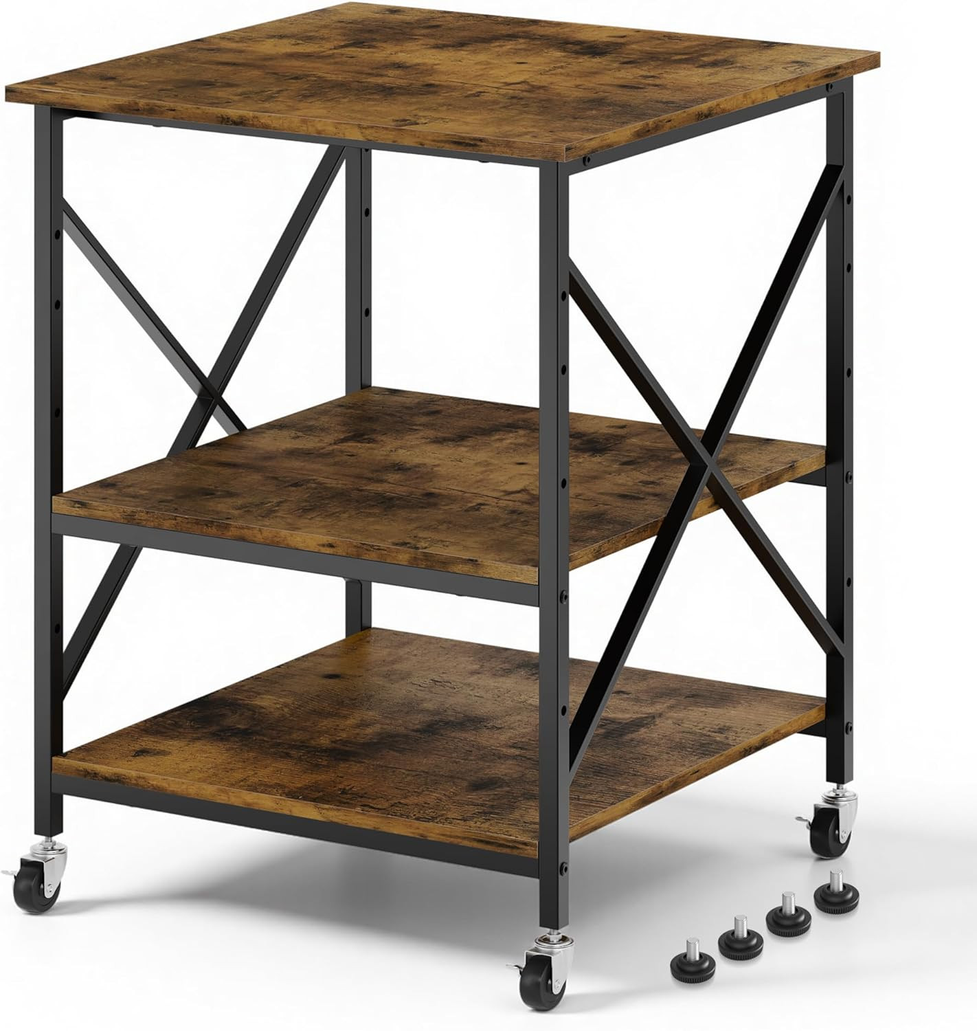 24"X24"X30" Large Printer Stand with Storage, 3 Tier Rolling Printer Cart Table,