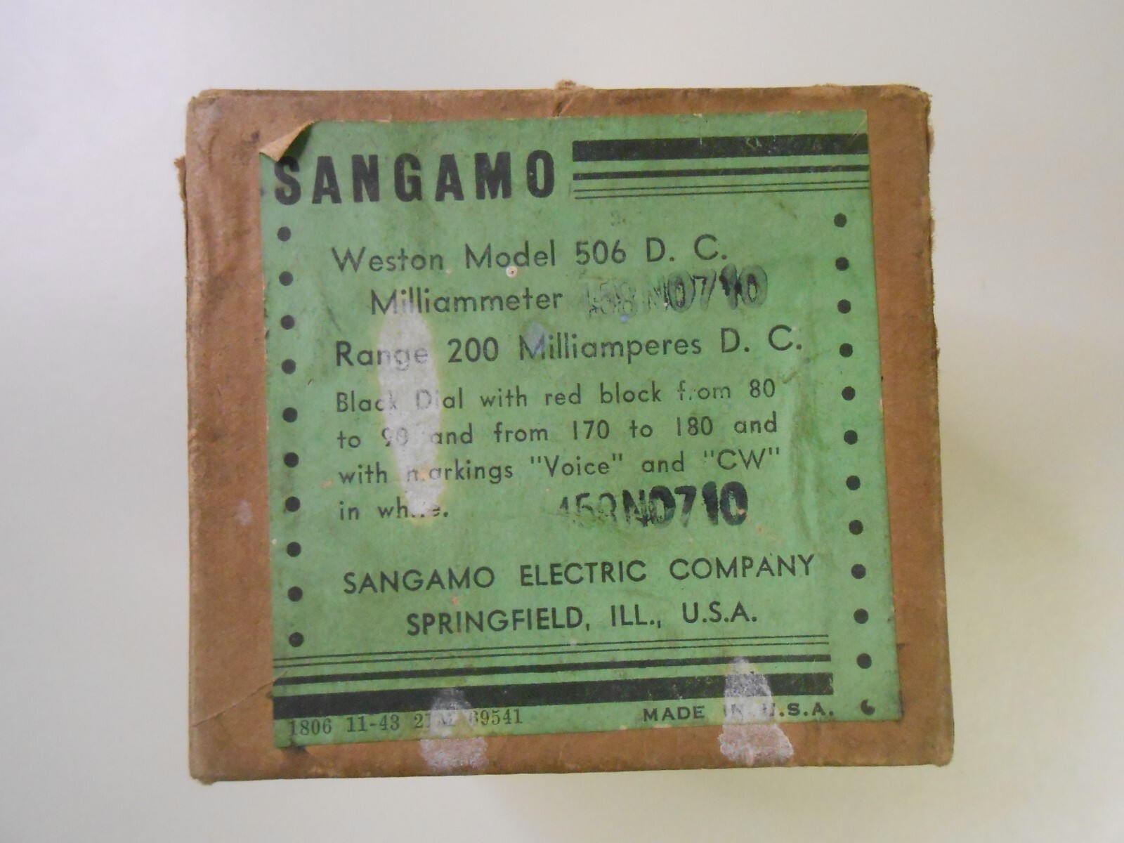 NOS Sangamo Model 506 Millammeter Range 200 Milliamperes D.C.