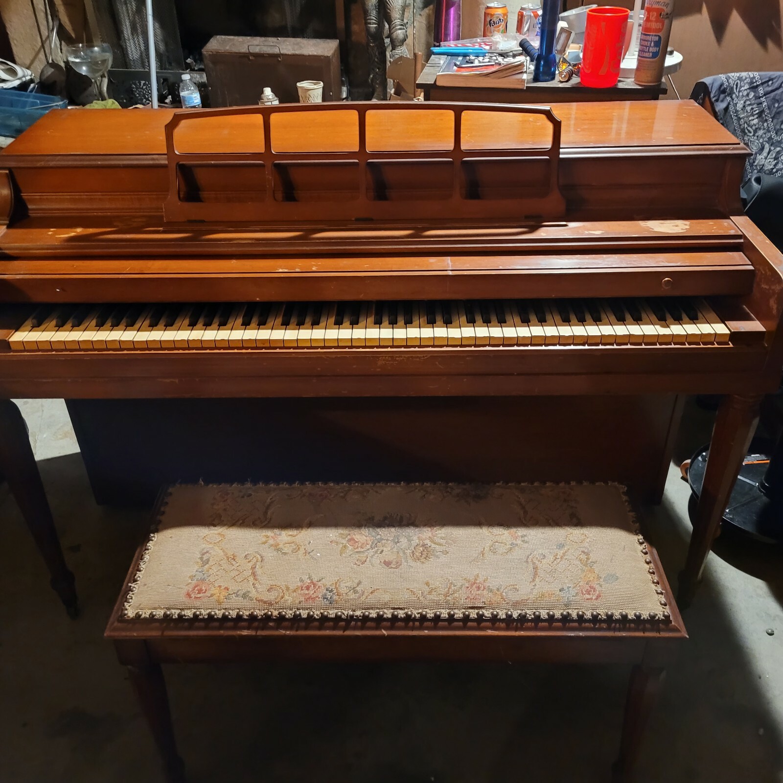Vintage 1940 Gulbransen piano w/original hand stitched bench