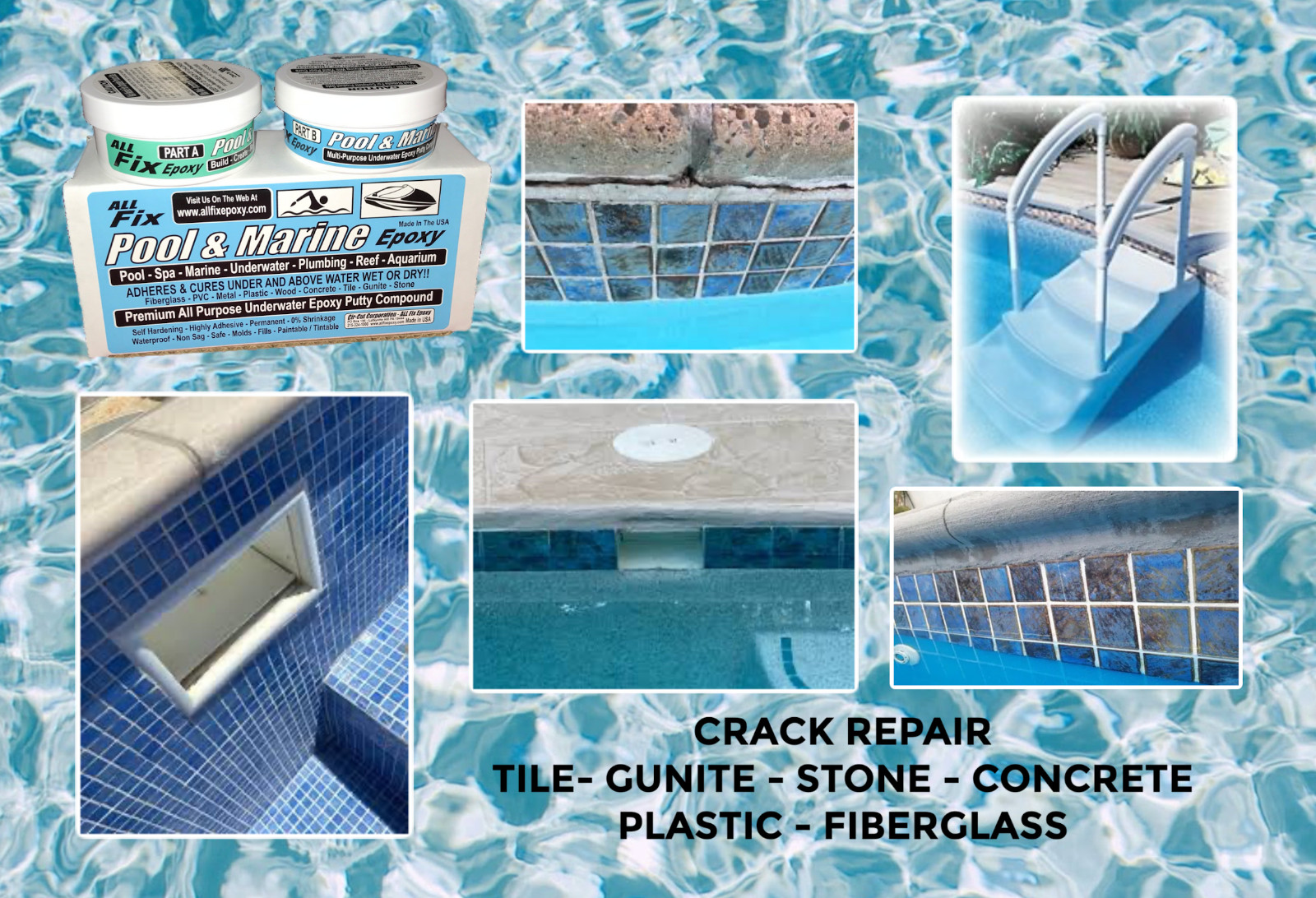 All Fix H2O Pool Epoxy Repair Putty Underwater Leak Fix Waterproof Seal New USA