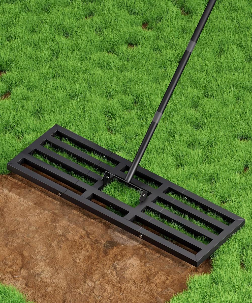 Lawn Leveling Rake 40X10 Inch, Heavy Duty Lawn Leveler Tool with 77” Adjustable