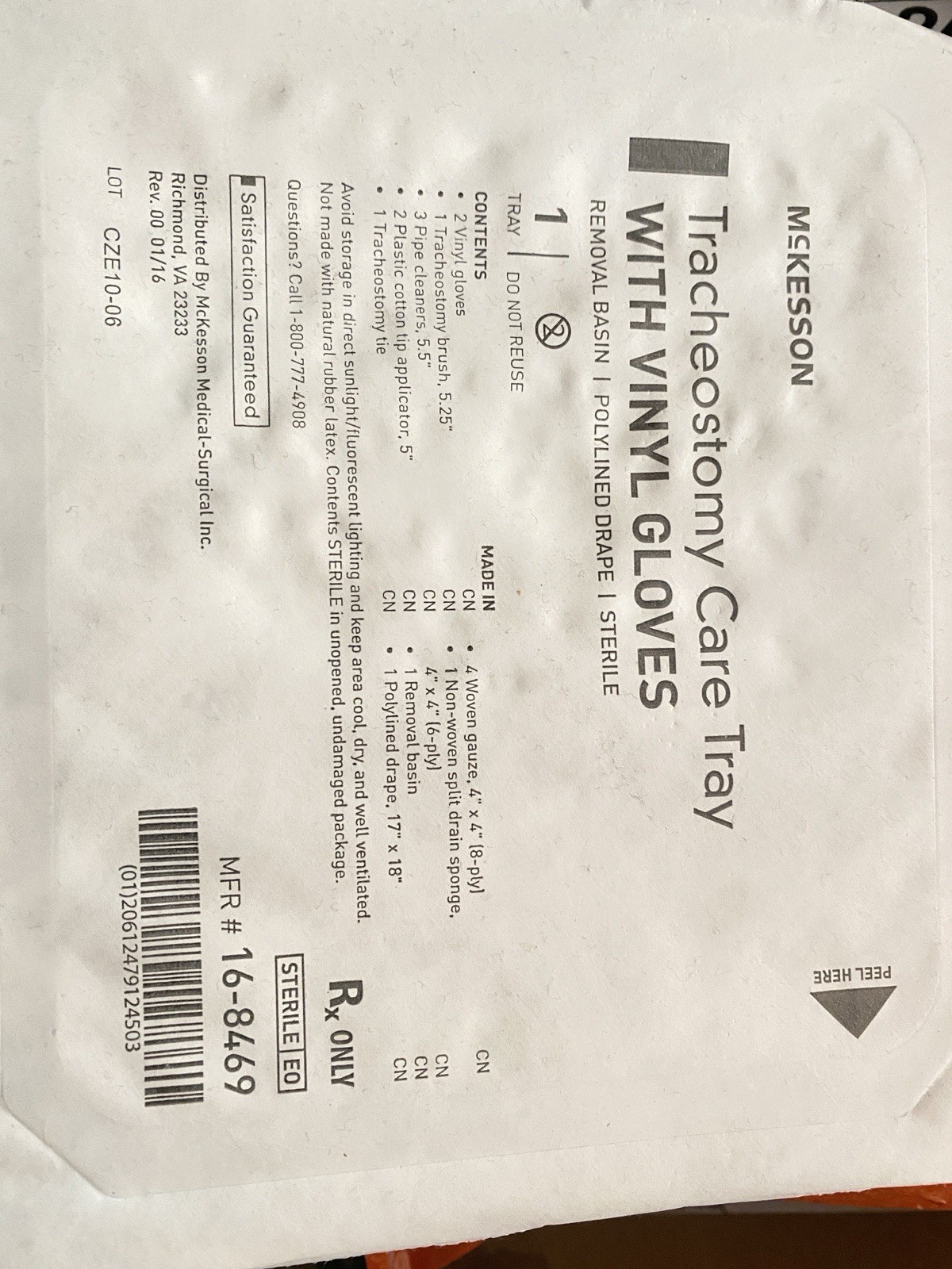 McKESSON Tracheostomy Care Tray WITH VINYL GLOVES MFR# 16-8469 (CASE OF 20)