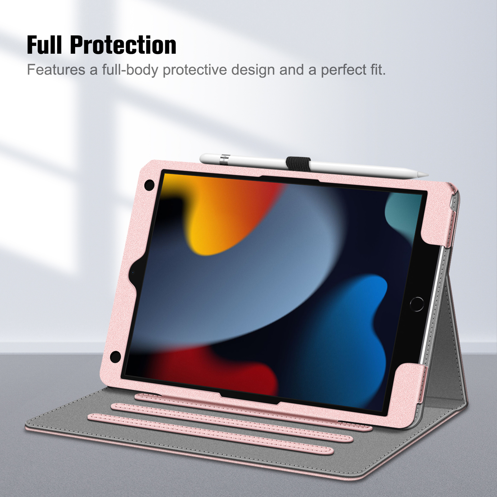 For iPad 9th Gen 2021 Multi-Angle Case Stand Cover with Pocket & Pencil Holder