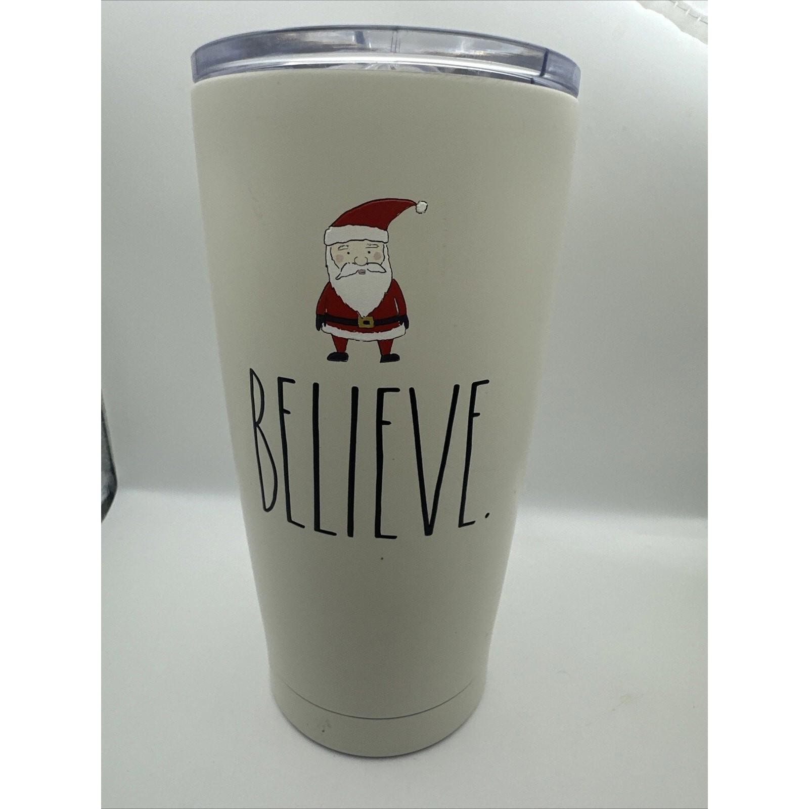 Rae Dunn Christmas Travel Mug BELIEVE Santa Insulated Stainless Steel Tumbler