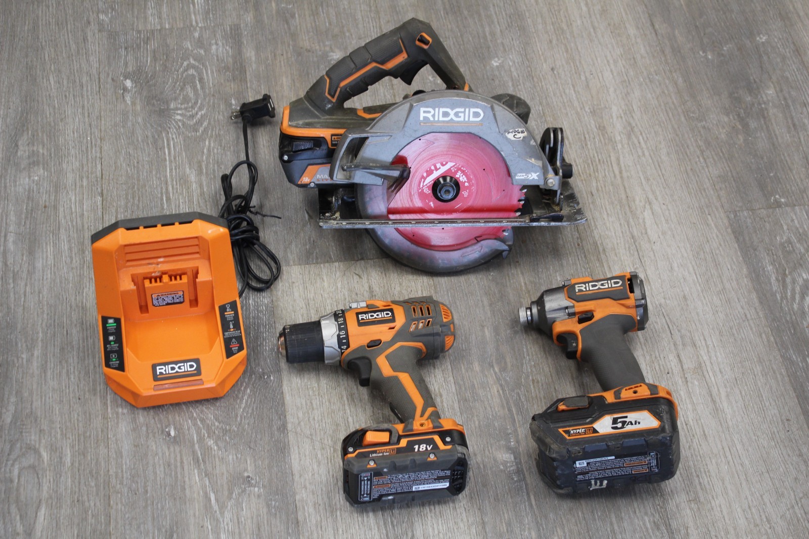 RIDGID 3pc 18V Combo R86008 Drill, R862311 Impact, R8652 Circular Saw, 3 Battery