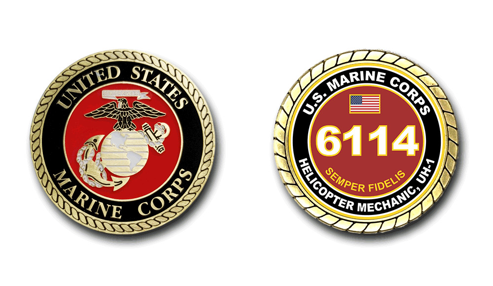 6114 Helicopter Mechanic, UH-1 US Marine Corps MOS Challenge Coin