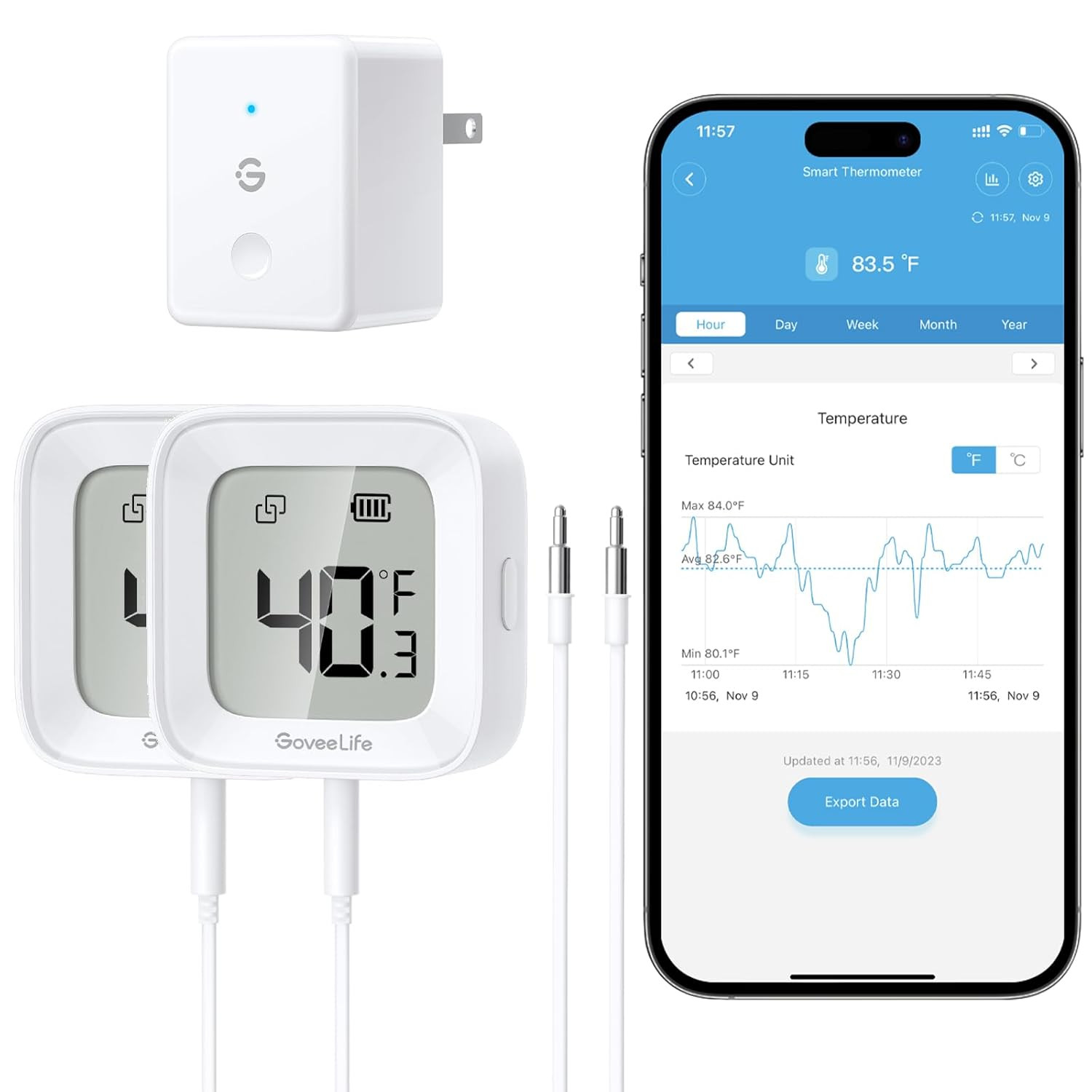 Wifi Refrigerator Thermometer 2-Pack with Gateway & LCD Display | Freezer Alarm