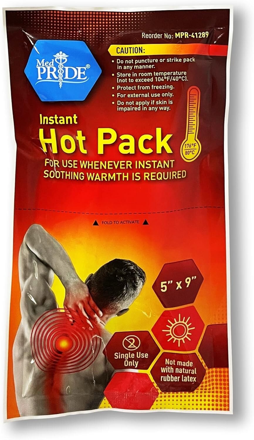 Med Pride Instant Hot Packs Therapies 5"X9" Smoothing Warmth 1 Pack