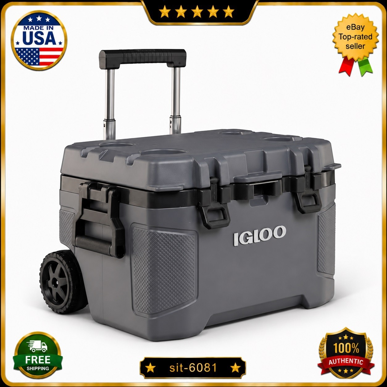 Igloo Trailmate 52 Qt Wheeled Cooler Rolling Ice Chest Carbonite Insulated-New🔥