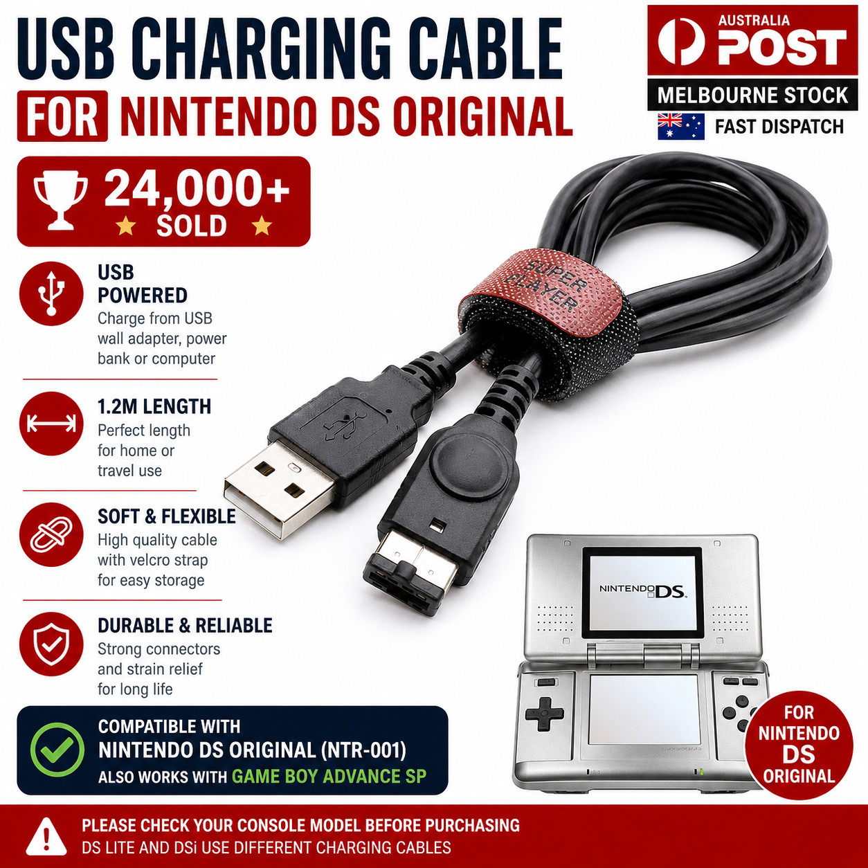 USB Charging Cable For Nintendo DS Original NDS Charger Power Lead Cord