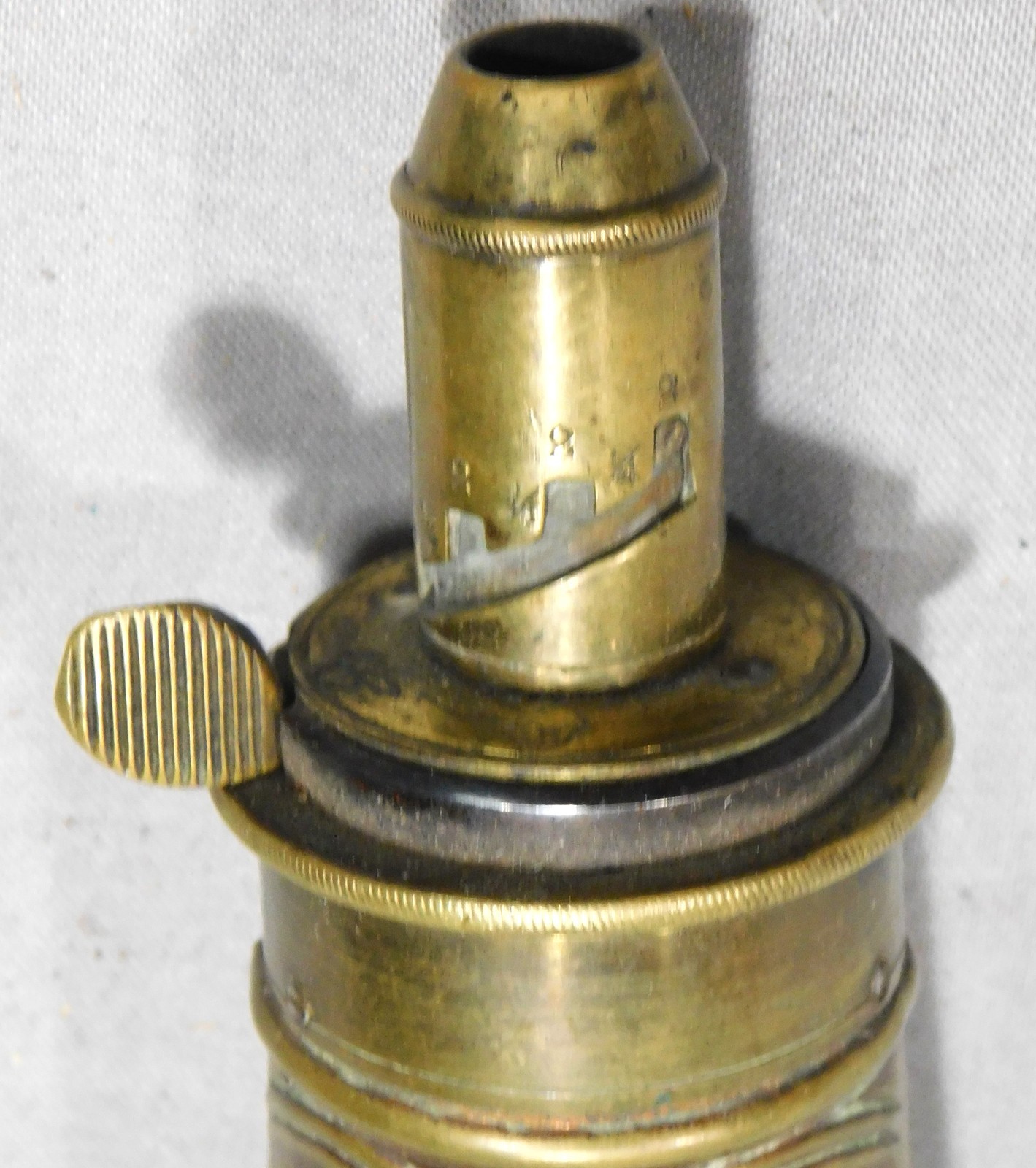 Antique Frary Benham & Co Brass Black Powder Flask Shell Pattern 1850 Adjustable