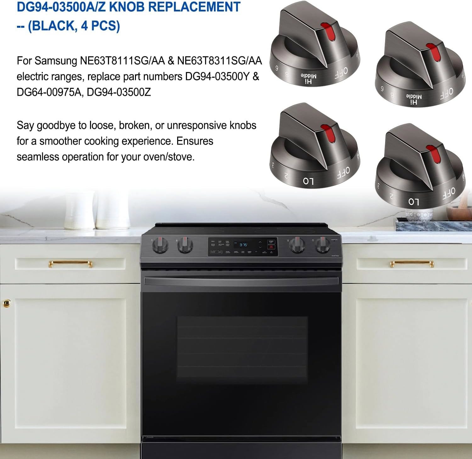 4Pcs Stove Knobs DG94-03500A/Z for Samsung Electric Range Oven NE63T8111SG/AA