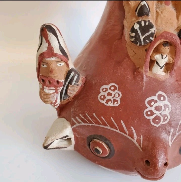 VTG Peruvian Red Clay Luminary Quinua Triple Candelabra Ceremonial Peru Folk Art